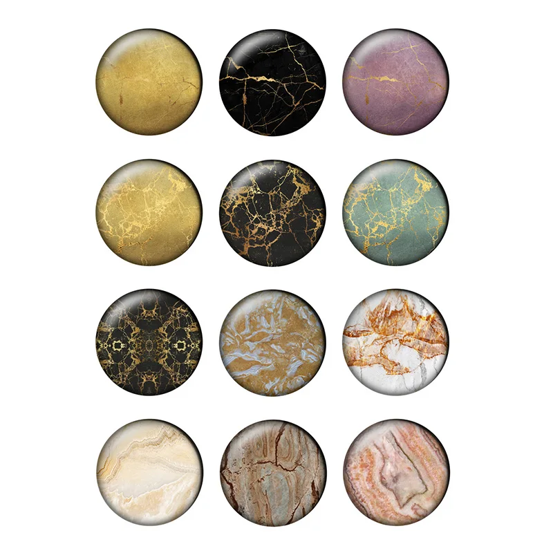 24pcs/lot Marble Gilded Texture Patterns Round Photo Glass Cabochon Demo Flat Back Making Findings H054