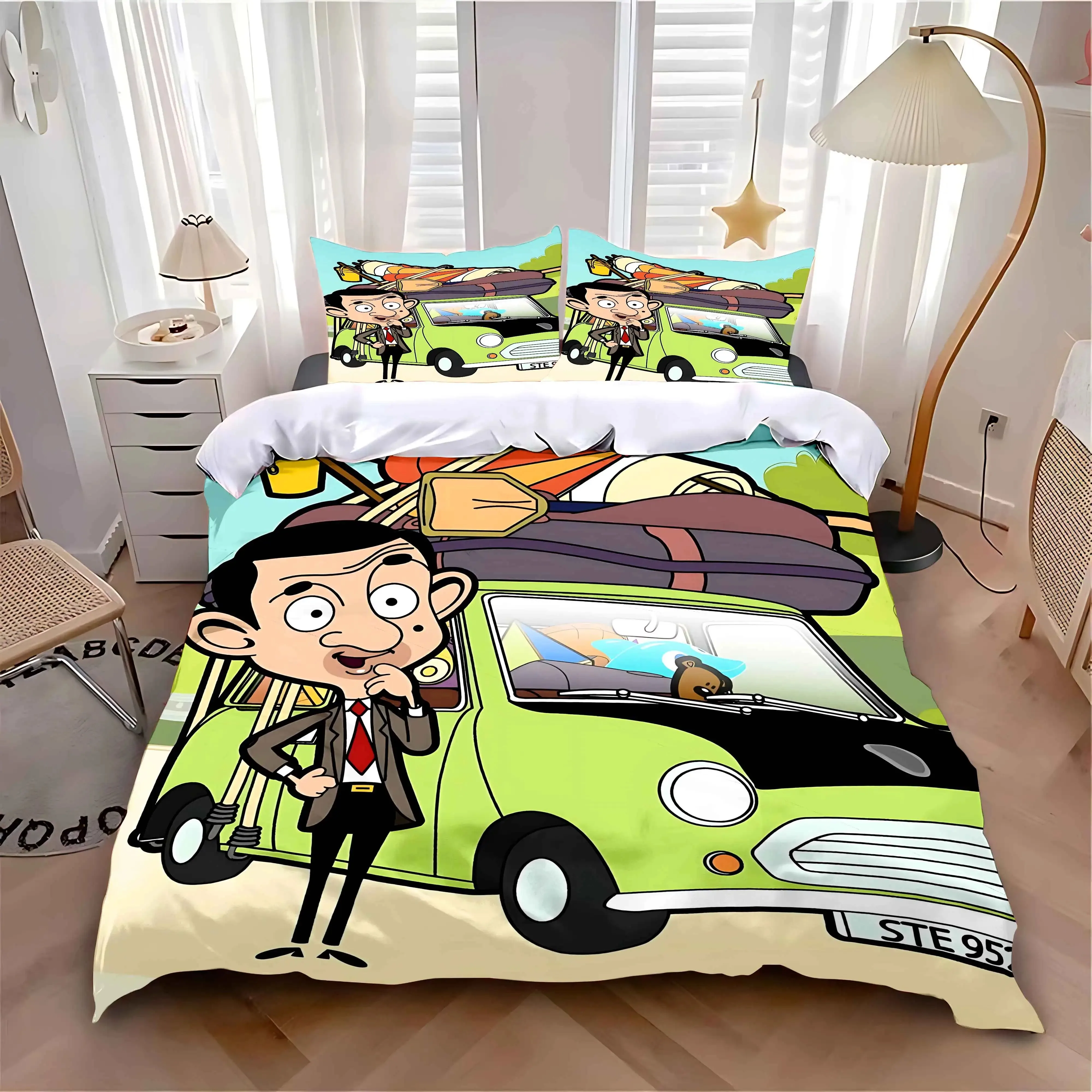 Animated Duvet Cover Pillowcase Mr. Bean Bedding Set Adult Boy Girl Bedroom Decoration Gift Single Double Large Size