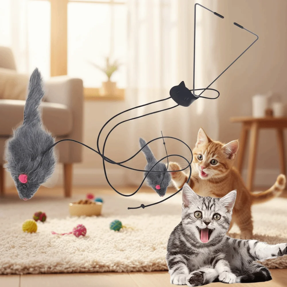 

Exercise Triangle Hook Simulation Mouse Adjustable Retractable Hanging Door Elastic Rope Squeaky Cat Interactive Kitten Play