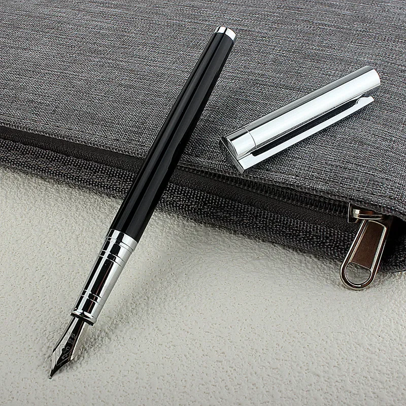 Luxury Quality 126 Metal Silver Black Fountain Pen Financial Office Student School Stationery Supplies Ink Pens