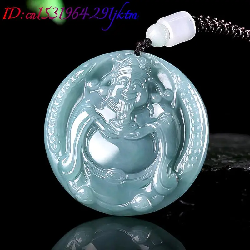 Burmese Jadeite God of Wealth Pendant Necklace Charm Vintage Designer Real Jewelry Burmese Jade Gifts for Women