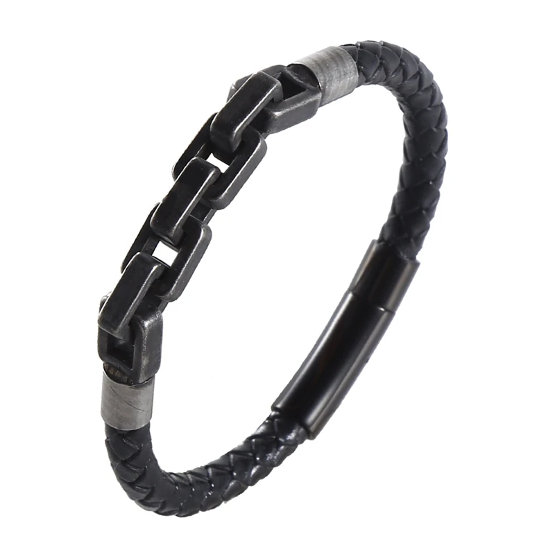 Men Punk Rock Bicycle Chain Leather Bracelet Stainless Steel Mountain Bike Chain Accessory Locomotive Male Gifts BB1535