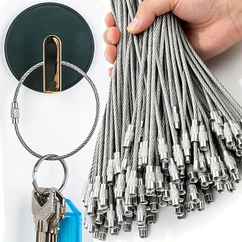 Wire Keychain Cable Key Ring Loop Holder Stainless Steel Toughly Braided Corrosion Resistant for Luggage Tag Kitchen Utensils