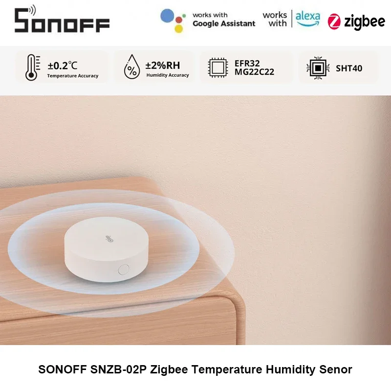 SONOFF Zigbee Temperature and Humidity Sensor SNZB-02P High-Accurate Monitor for Smart Home via eWeLink Work with Alexa Google