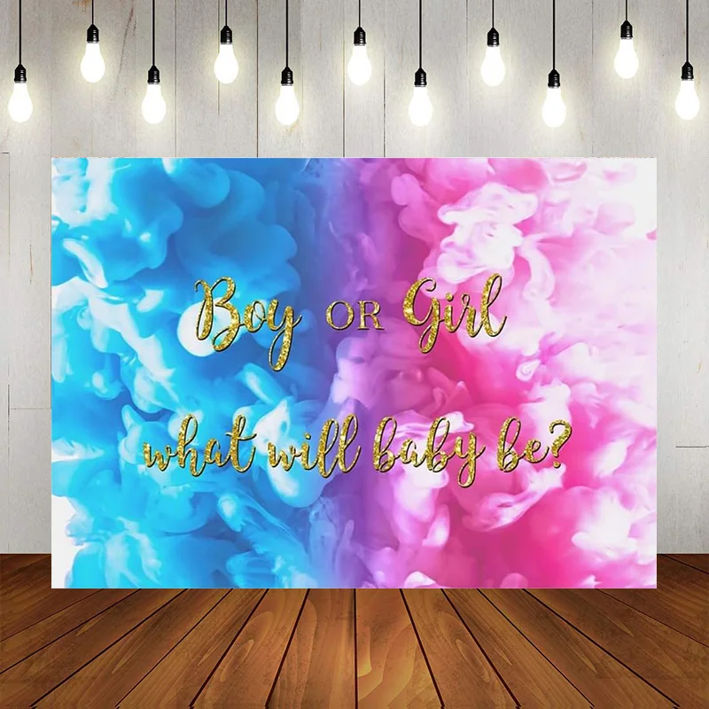 Blue Pink Gender Reveal Backdrop Boy or Girl Party Decoration Photography Background He or She Reveal Surprise Party Banner