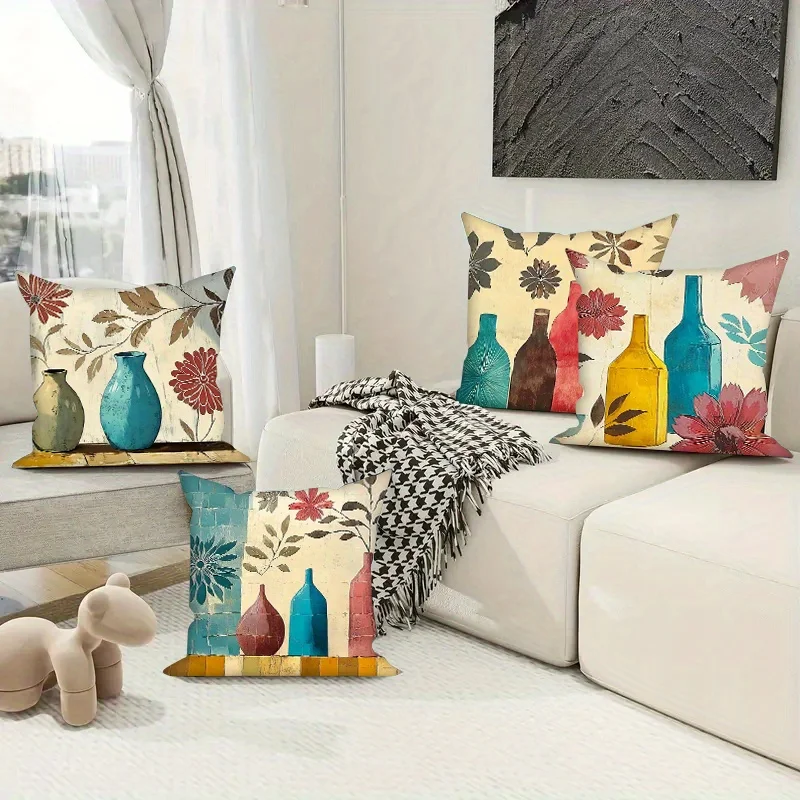 Retro Watercolor Vase Theme digital printing pillow cover Short plush Suitable living rooms bedrooms sofas throw cushion cover