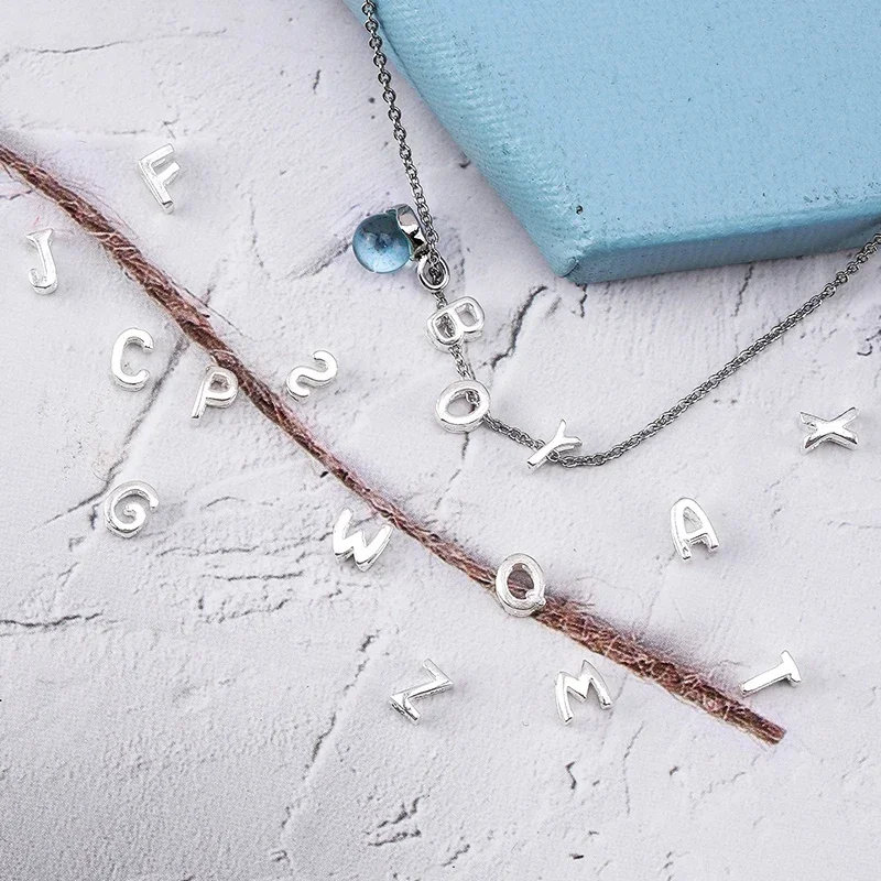 1 Uds. Cuentas de plata de ley 925 con letras, dijes de plata A-Z DIY, cuentas de letras del alfabio iniciales sueltas aptas para hacer pulseras de mujer