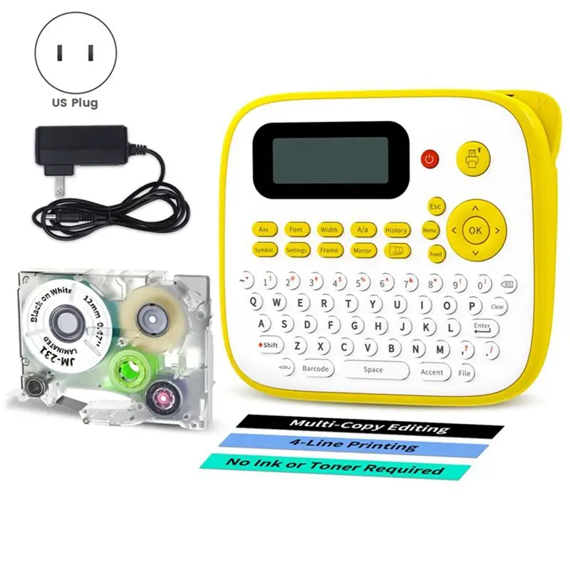 

BOFF D210S Label Maker Machine One-Touch Keys Handheld Labeler with Label Maker Refill and Adapter US Plug Yellow