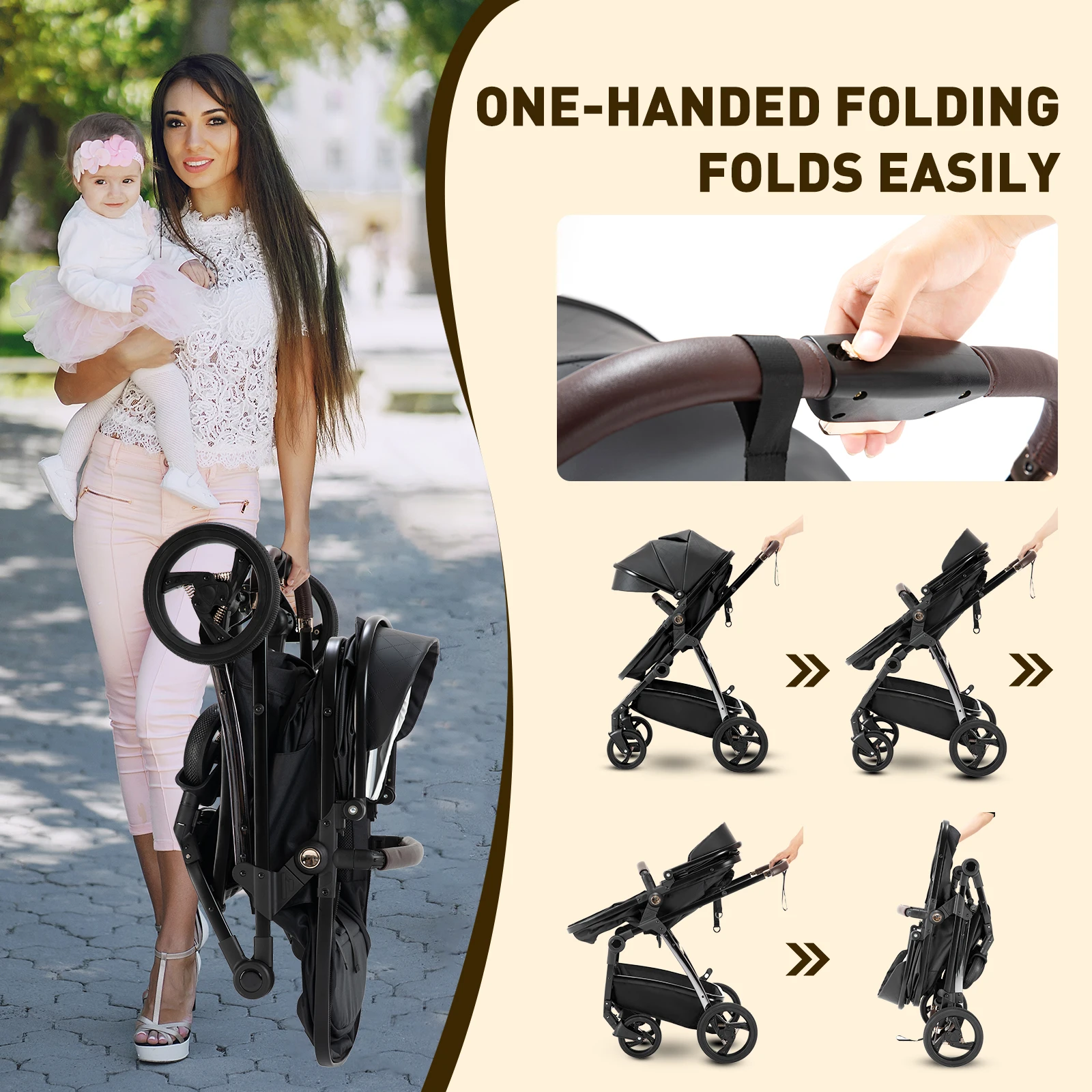 Baby Carriage 3 in 1 High Landscape Stroller Reclining Baby Carriage Foldable Stroller Baby Bassinet Puchair Newborn new2024