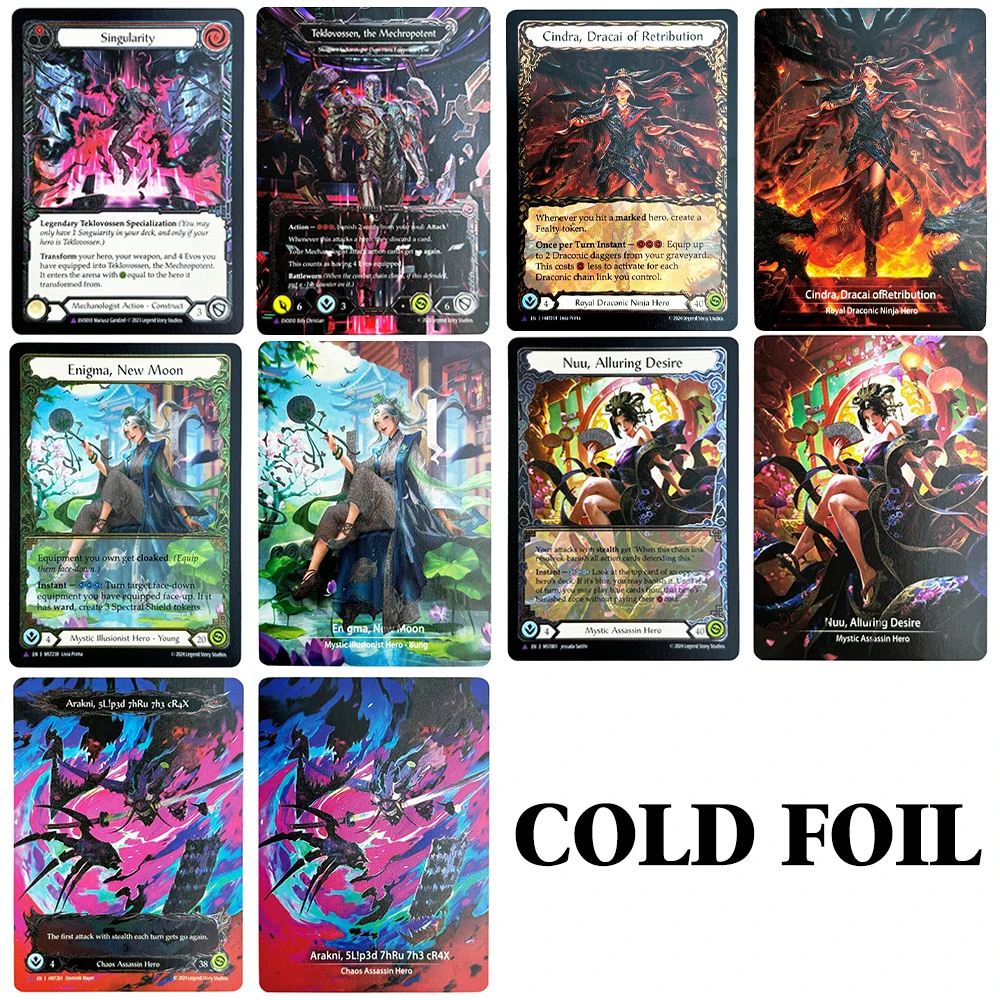 ฟอยล์เย็น FAB TCG การ์ด Proxy สองด้านการ์ดเกม Arakni 5L! p3d 7hRu 7h3 cR4X Nuu Alluring Desire Enigma Cindra Singularity
