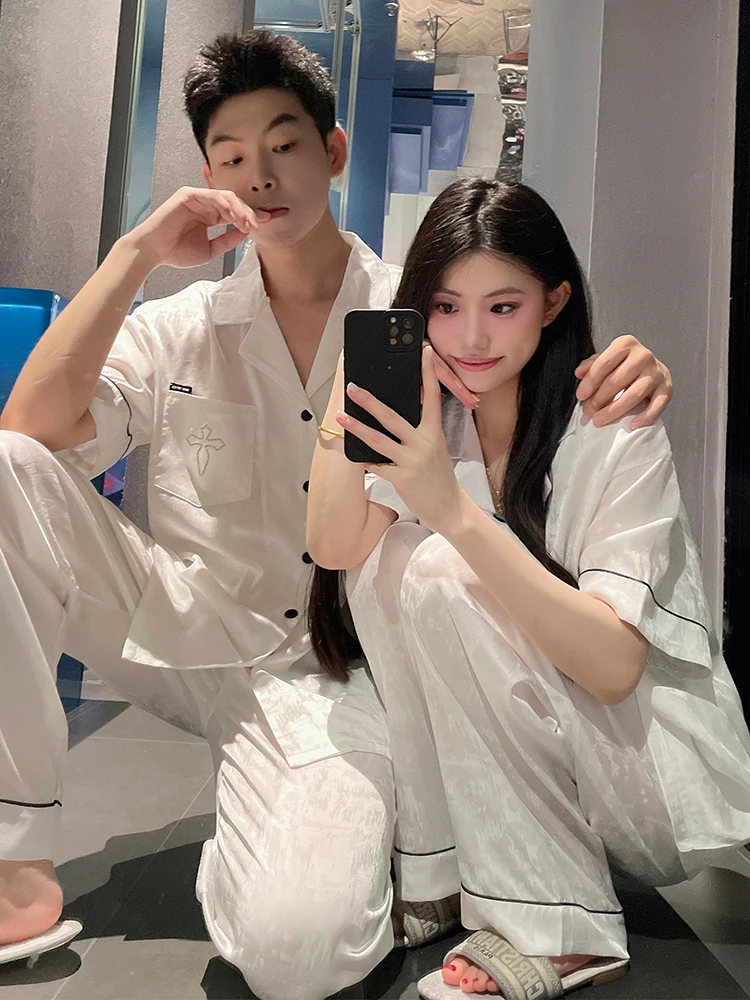 pyjama-d'ete-en-soie-glacee-pour-couple-manches-courtes-et-pantalon-long-decontracte-sensation-haut-de-gamme-vetements-d'interieur-pour-homme-doux-respirant-en-coton