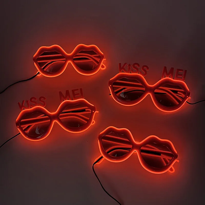 EL Neon Glow Red Lips Sunglasses Women Sexy Lip-Shaped Glasses for Female Large Frame Sunscreen Dressing Valentine Sunglasses