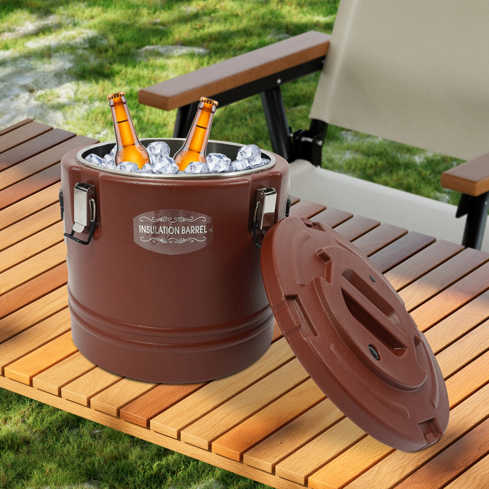 

20L 13.58 in Portable Commercial Soup Container Brown Insulated Bucket for Family Gatherings Commercial Catering Services