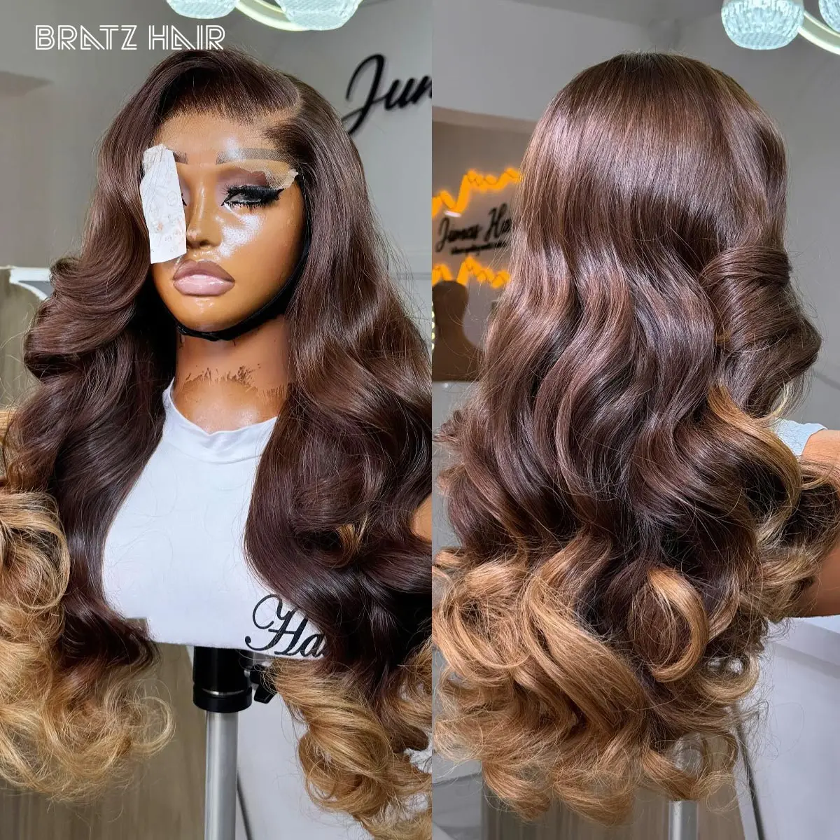 شعر الإنسان أومبير براون شقراء 5by5 Clousre C جزء فضفاض نطاط شعر مستعار مجعد قبل قطعها 13x4 الدانتيل أمامي غلويليس شعر مستعار 350 الكثافة