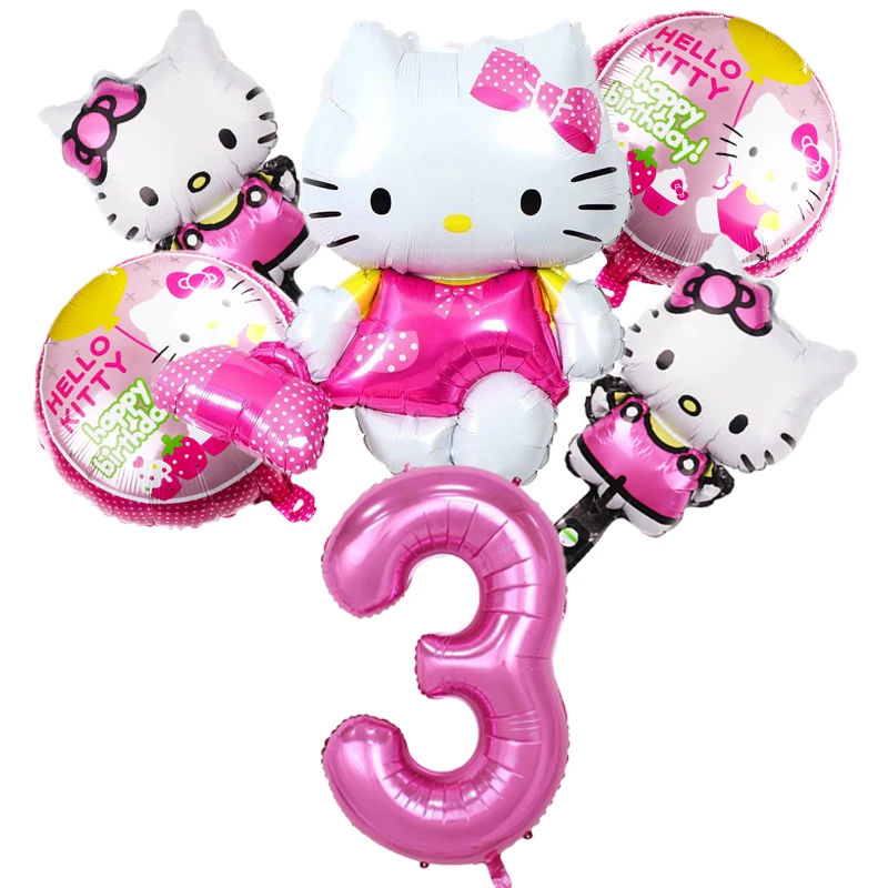 1Set Cartoon Hello Kitty Helium Balloons set 32inch Number Baby Shower girl Party Decoration Balloons child Birthday Air Globos