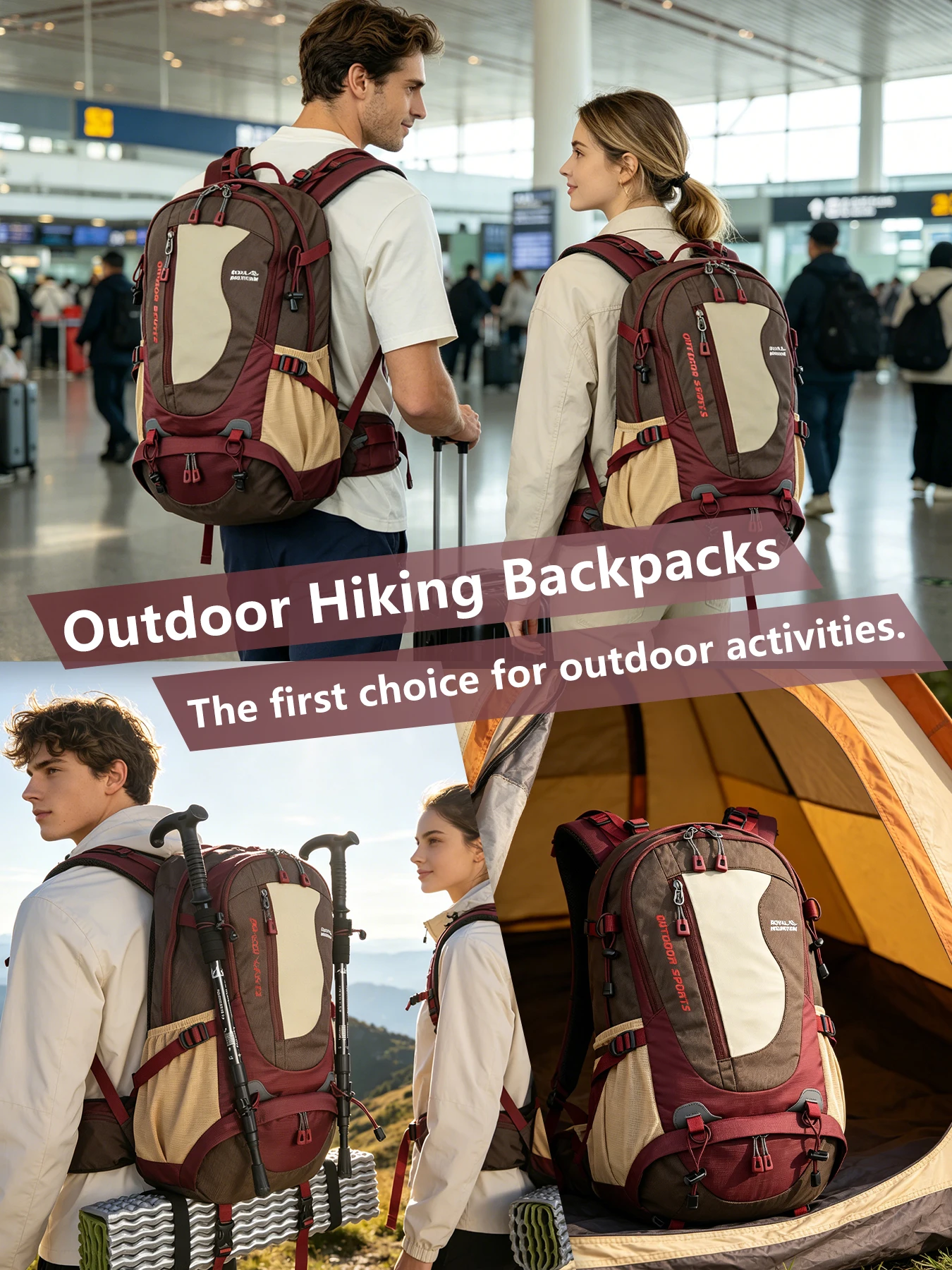 ROYAL MOUNTAIN 35L Wander- & Alltagsrucksack mit Schuhfach, mehreren Taschen, Hüfttasche, Brustschnalle, wasserabweisendem Stoff – Detail 7
