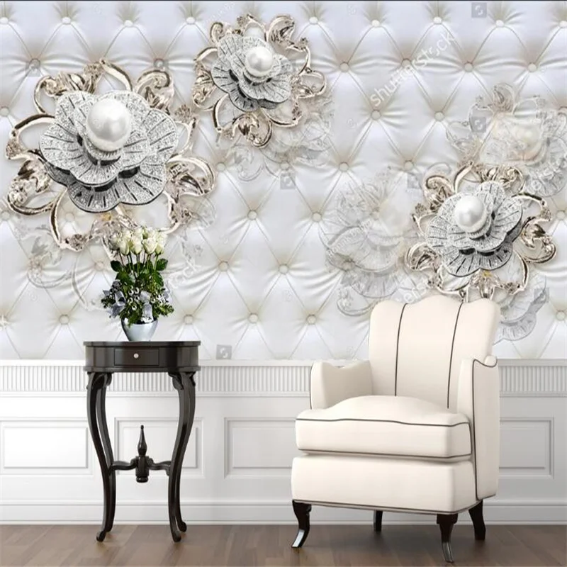 Modern Relief Jewelry Flowers Self Adhesive Wallpaper for Living Room TV Sofa Background Wall Papers Home Decor 3D Mural