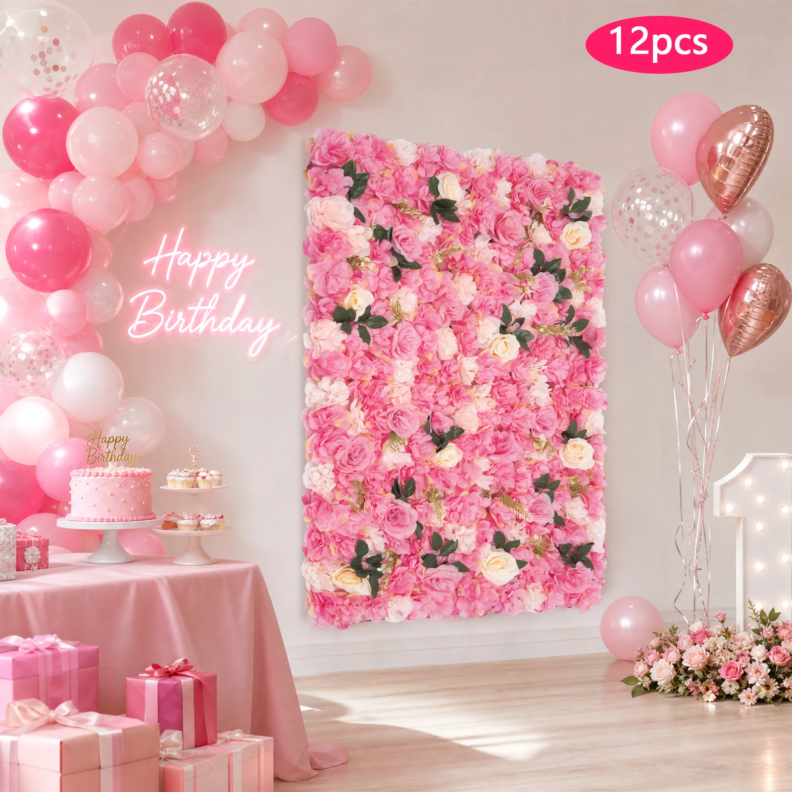 12枚組フラワーウォールパネル、人工シルクフラワー、ウェディ - Flower Wall Panel のレビューと価格