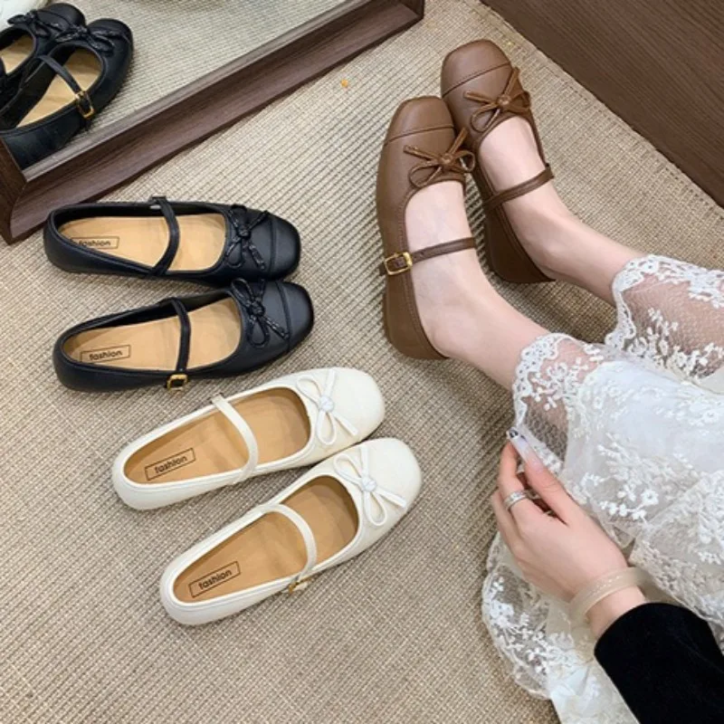 Summer Versatile Sweet Pearl Bow Tie Women's Sandals Soft sole Comfort Ballet Flat Shoes for woman Non-slip Low Heel woman shoes