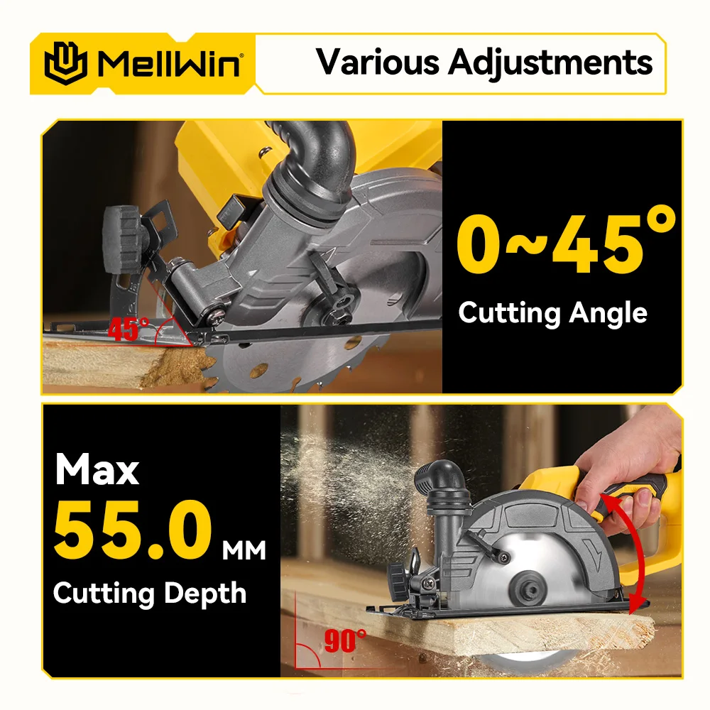 MELLWIN Electric Circular Saw 150mm 6 Inch Brushless Handheld Multi Function Power Tool for Makita 18V Battery Pin - Image 5