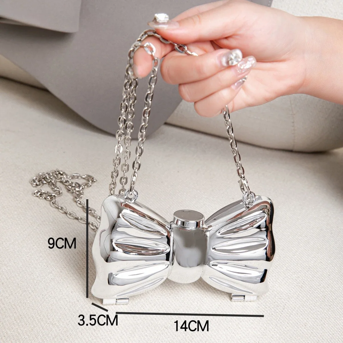 Women's Luxury Designer Bow Acrylic Clutch Bag with Chain Mini Crossbody Handbag for Party Evening Gold Silver Bags for Woman image 3