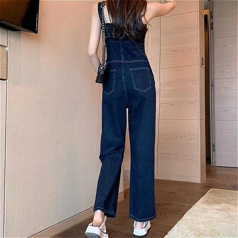 

Jumpsuits Women Summer Vintage All-match Denim Pocket Loose Lady Trousers Ulzzang Blue Newest Straight College Streetwear Chic