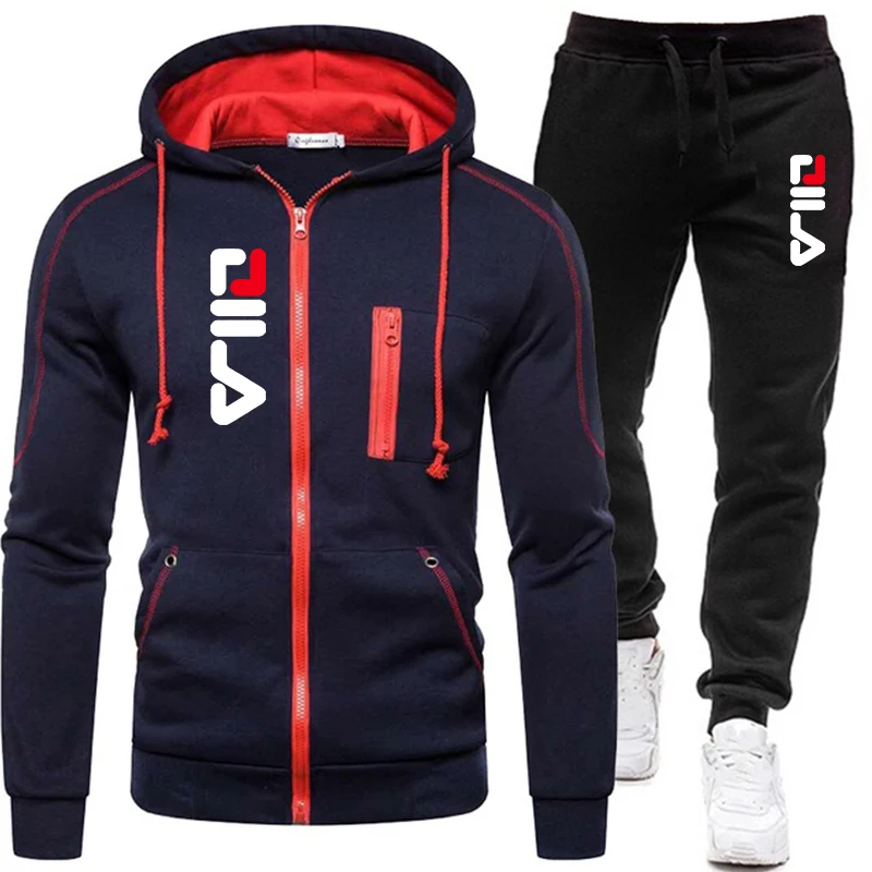 Fashion Tracksuit Men\'s Zipper Pullover Hoodies and Sweatpants Jogging Suit Male Autumn Winter Sportswear