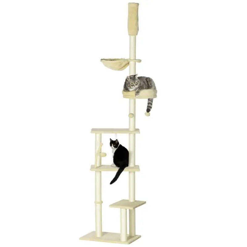 

PawHutFloor to Ceiling Cat Tree,98.5" Adjustablght, Cat Climbinlatforms, mmPosts, Toy Balls, Activity Center for Kittens, Beige