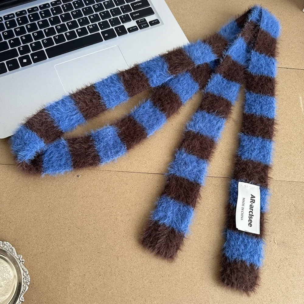 Clothing Accessories Y2 Striped Scarf Knitted Wool Soft Sausage Thin Scarf Warm Plush Long Narrow Scarves Women Men