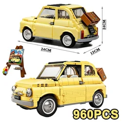 960PCS Technical Fiat 500 Building Blocks 10271 Classic Yellow Car Model Creator Assemble Vehicle Bricks Toys For Boys Kids Gift