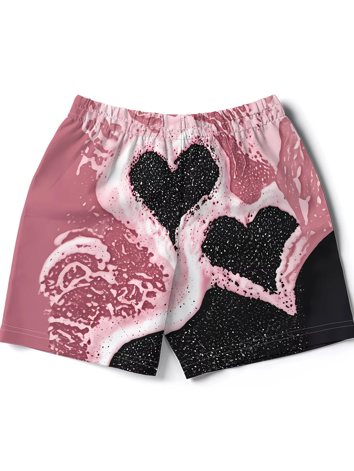 2026 New Men Quick Dry Beach Shorts Pink Marble Black Glitter Heart Print Swim Trunks Elastic Drawstring Mesh Lining Surf Board