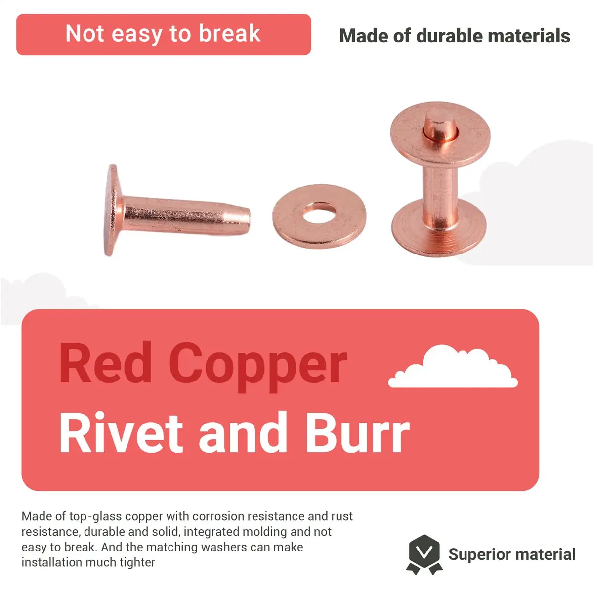 (A99Z] 25 Sets Copper Rivet Burrs Washer,15/32 Inch Long Leather Copper Rivet Fastener, for Belts Leather DIY Craft Supplies