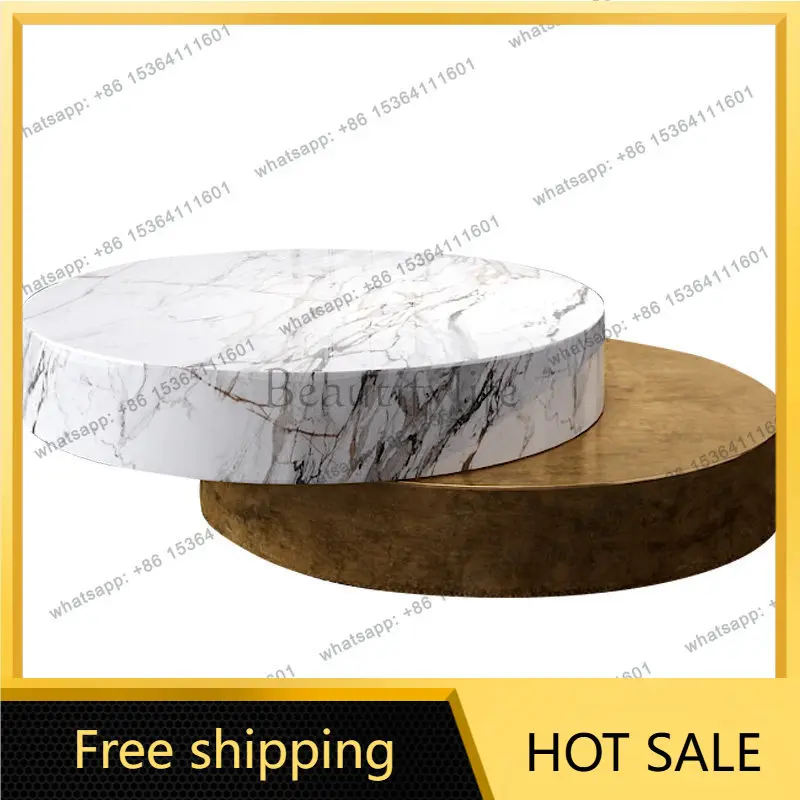 Zj. Nordic round rotating coffee table simple modern marble stainless steel metal round table
