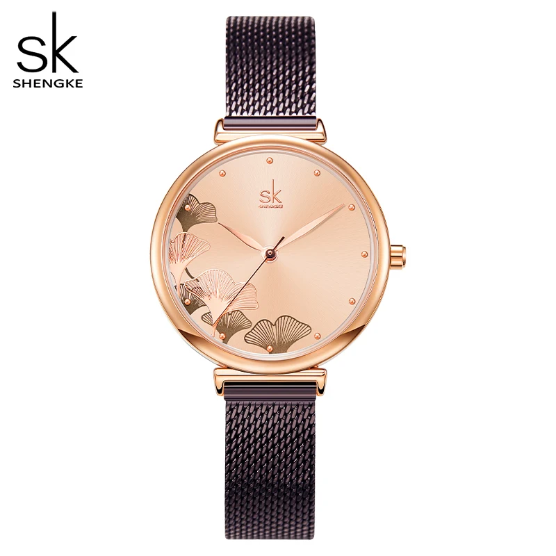 Relojes Shengke de diseño Original para mujer, relojes de pulsera de cuarzo a la moda con trébol de la suerte para mujer, reloj femenino elegante de lujo superior
