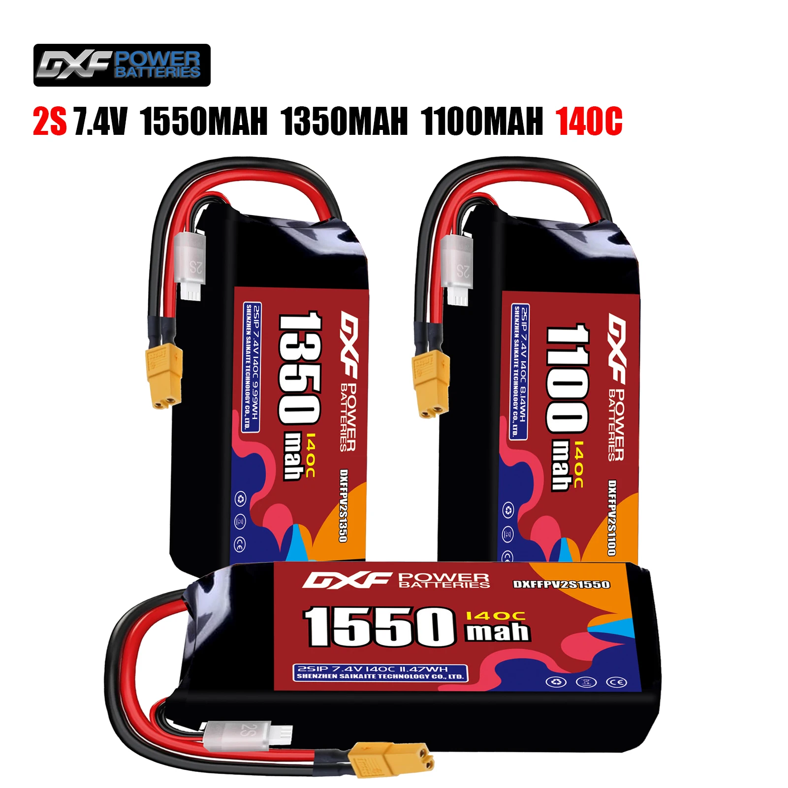 

DXF Lipo 2S аккумулятор 7,4 В 1550 мАч 1350 мАч 1100 мАч 140C с разъемом XT30 XT60 JST для FPV вертолета, квадрокоптера, дрона