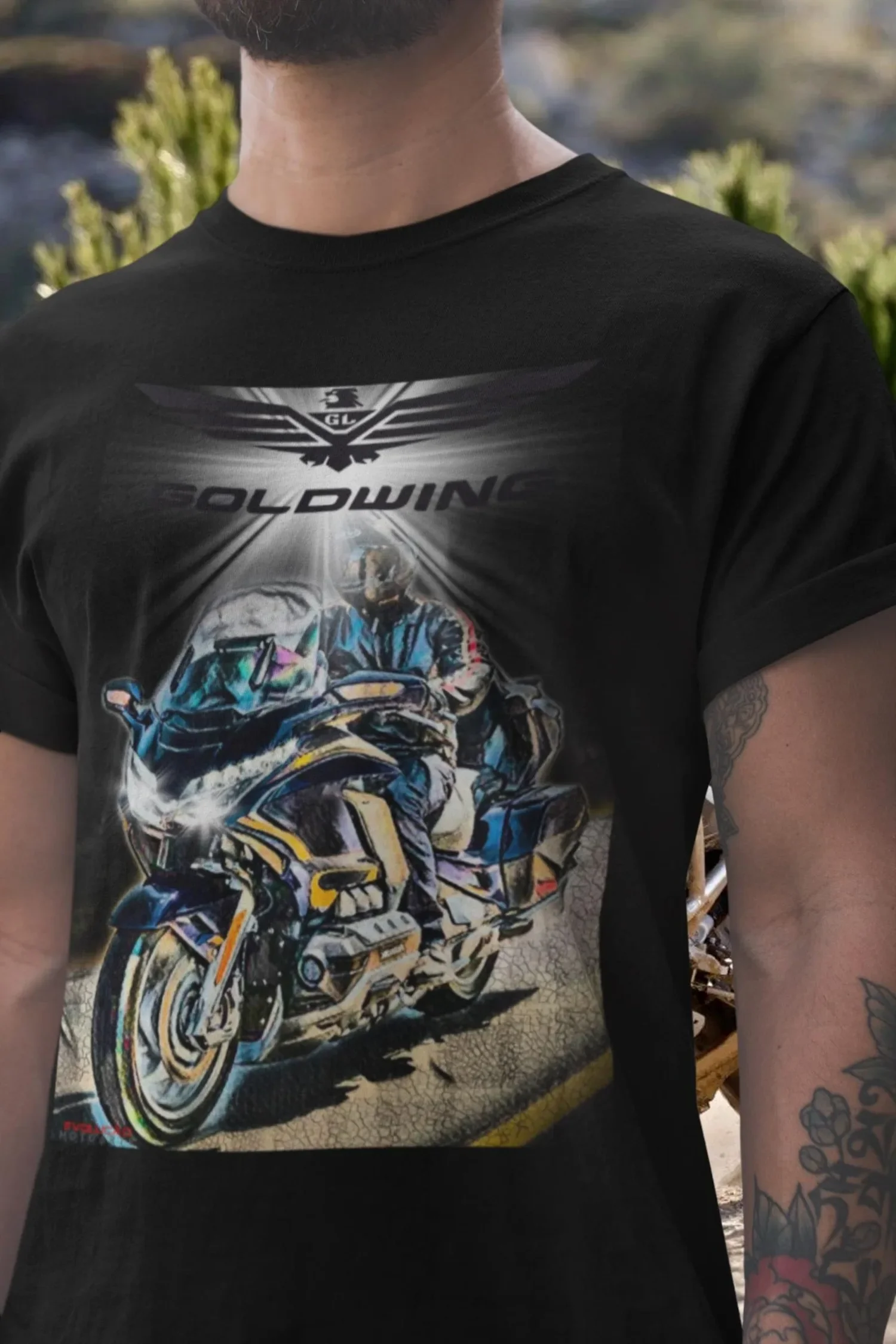 

56@EY H-moto.onda Gold Wing T Shirt blackTouring Motorcycle Tee Flat Six Engine Rider Graphic Top For H-moto.onda Fans The King