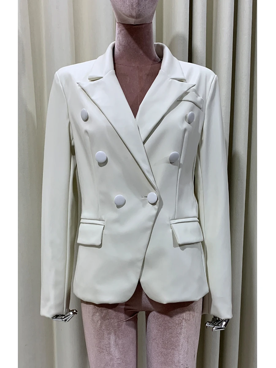 Giacca da donna in morbida pelle Pu corta rosa primavera autunno corta da donna manica lunga slim lusso elegante chic elegante giacca cappotto bianco 2025