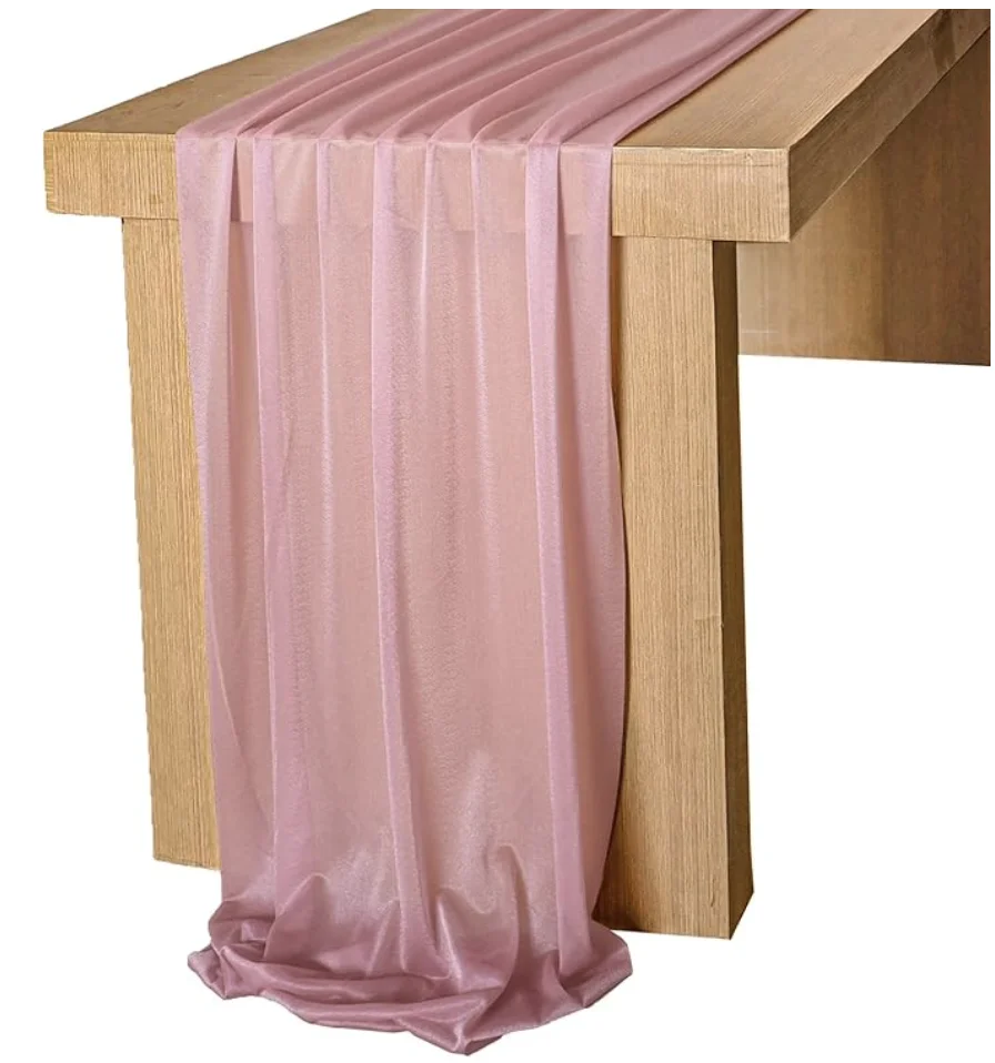 

10-футовая лиловая шифоновая скатерть, прозрачная скатерть для свадебного стола, 29x120 дюймов, деревенские свадебные украшения, французская шифоновая скатерть
