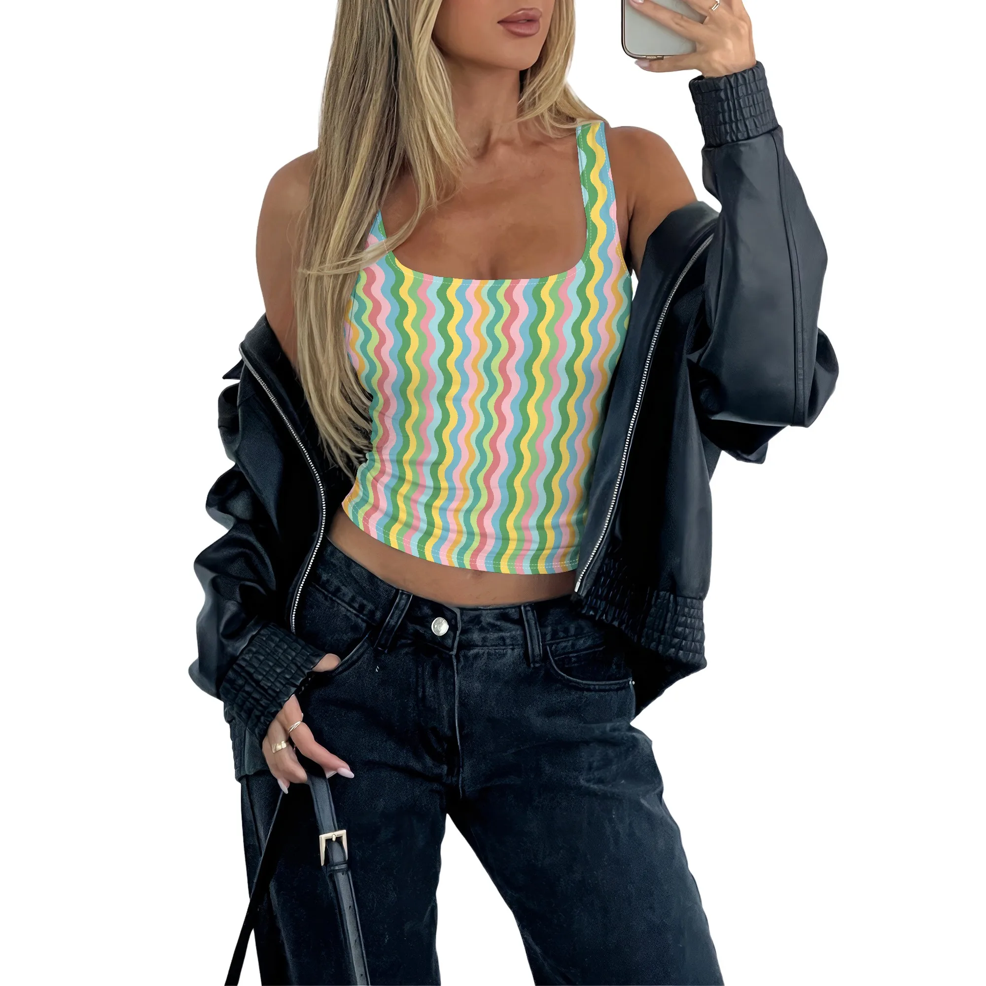 

Women's Sleeveless Square Neck Tank Top Double Layer Basic Crop Tops Summer Fitness Workout Casual Tops