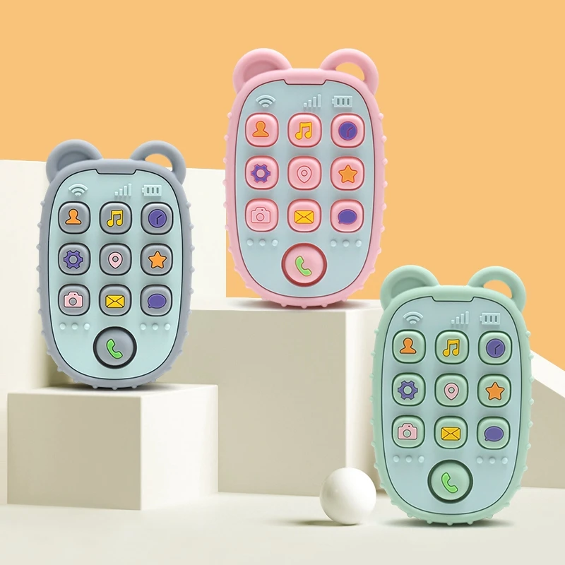 

Baby BPA Free Silicone Teether Toys Bear Mobile Phone Remote Control Shape Teether Kids Sensory Soothing Toys for Babies Gifts