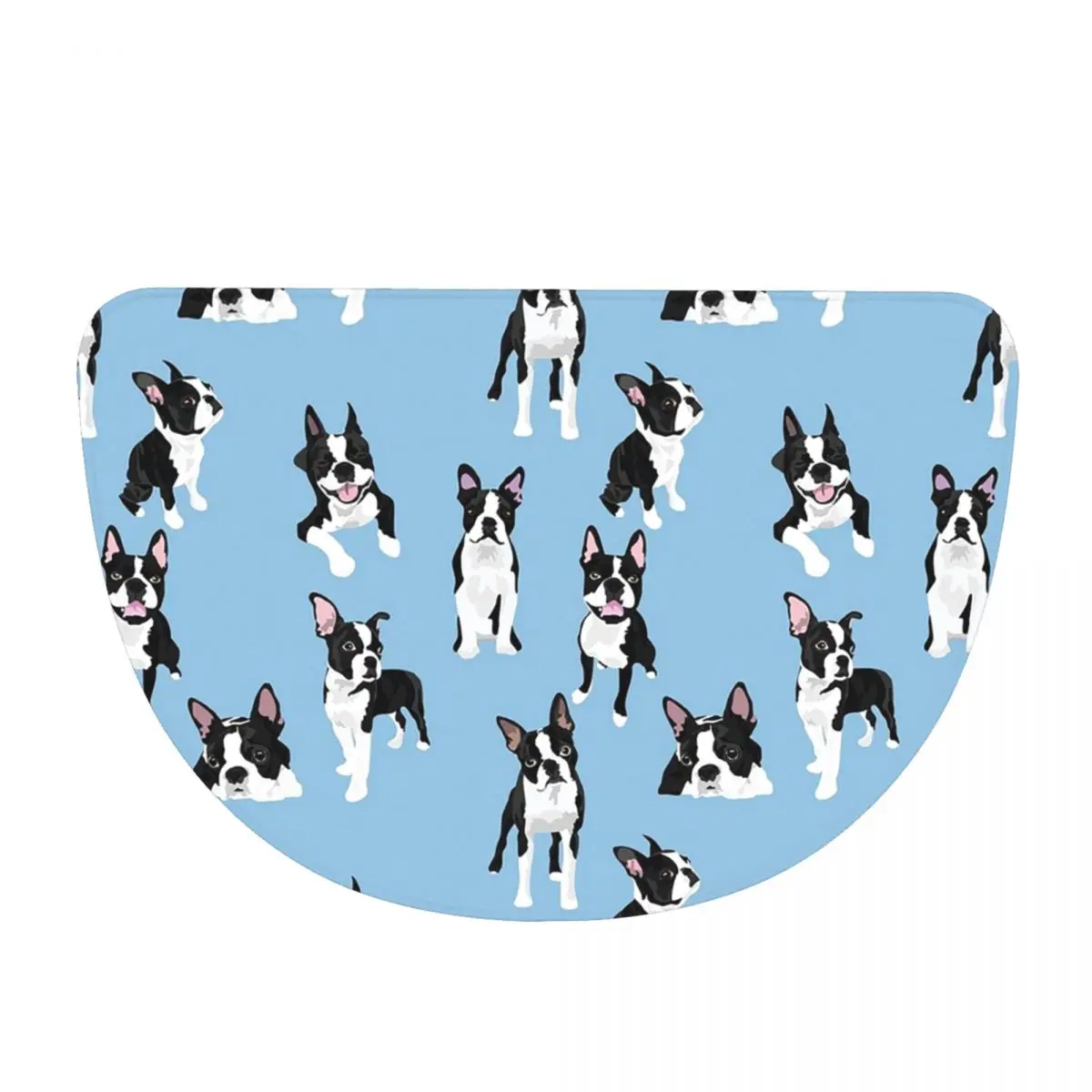 Boston Terrier Cute Dog Soft Flannel Half Round Doormat Non Slip Bathroom Mat Absorbent Floor Carpet for Home Bedroom