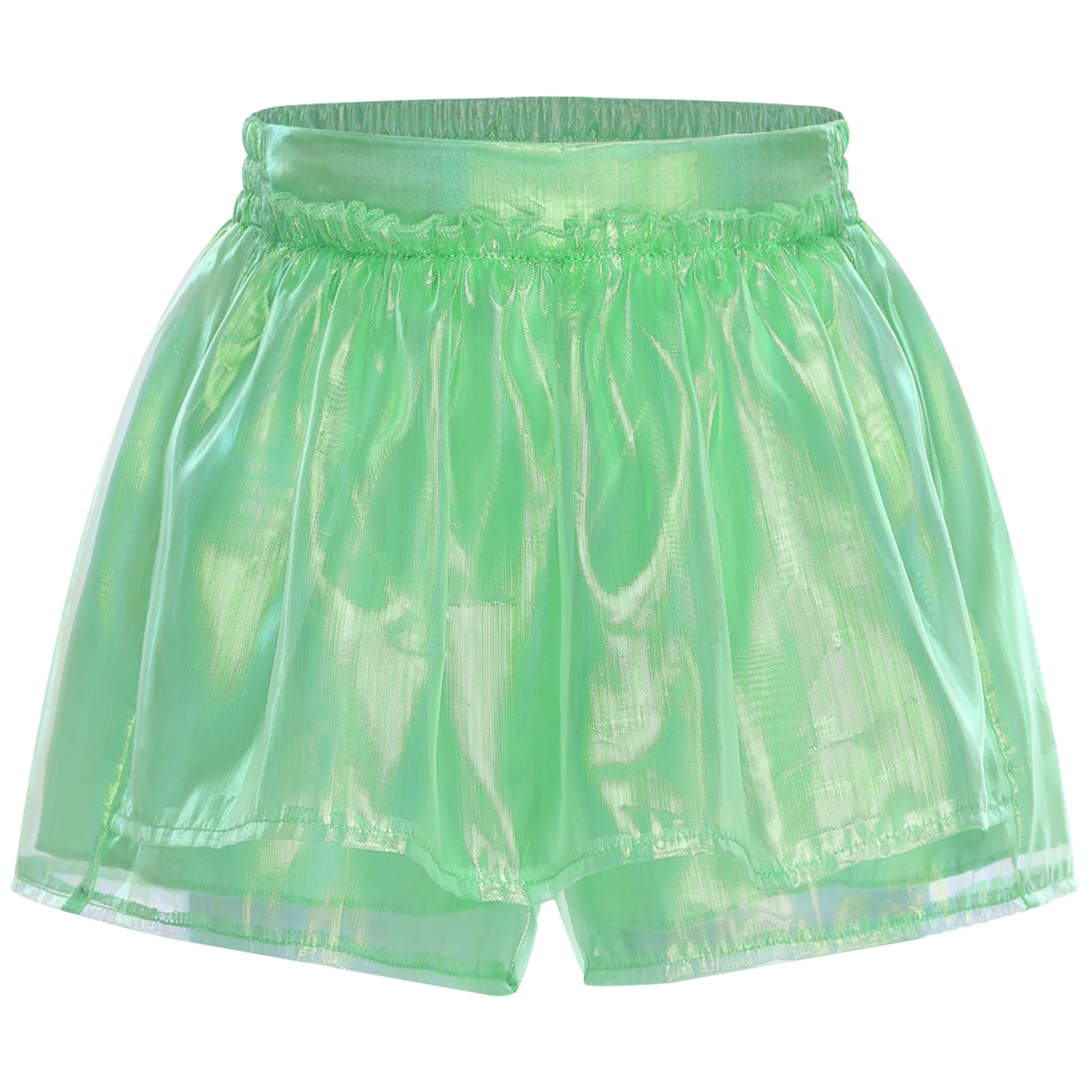

Kids Girls Shiny Glossy Tulle Shorts Pants Elastic Back Waistband Culottes for Birthday Party Stage Performance Ballet Dancewear