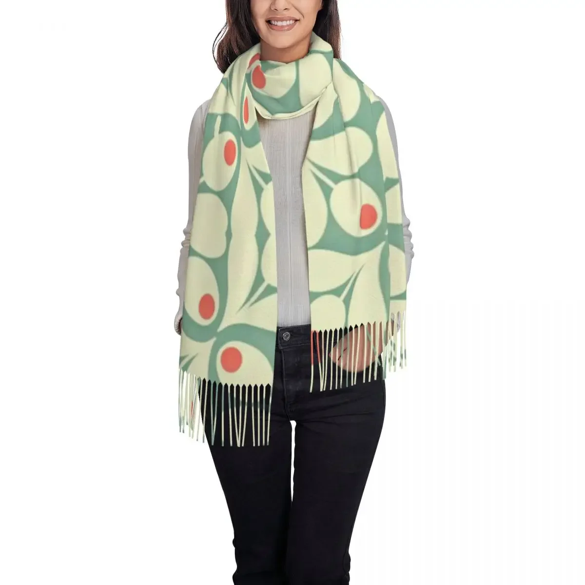 Female Large Orla Kiely Floral Scarves Women Winter Fall Thick Warm Tassel Shawl Wrap Flowers Abstract Scarf