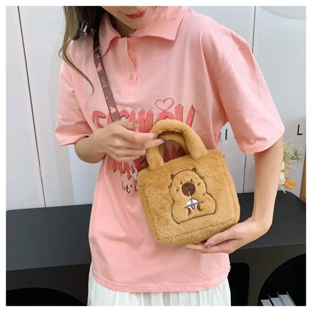 Presentes de natal grande capacidade capivara bolsa animal de pelúcia capivara crossbody saco bonito algodão dos desenhos animados bolsa de ombro casal