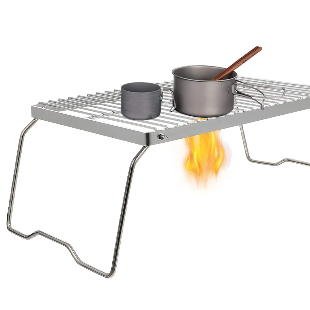 Portable Folding Stove Rack Stainless Steel Rectangular Mesh Grill Grid For Outdoor Picnic Baking Cooling Roasting Bbq