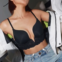 Women Sexy Push Up Bra French Lace Deep V Lingerie Female Thin Wedding Bralette Underwear Embroidery No Trace Top