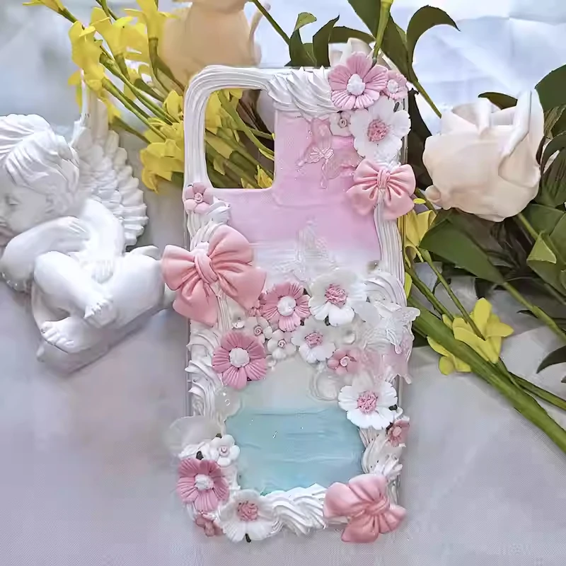 

4087 Ins Bow Floral Fairy Cream Gel Phone Case Custom for Any Model iPhone Huawei Xiaomi Samsung Cute Aesthetic Girl Gift Case