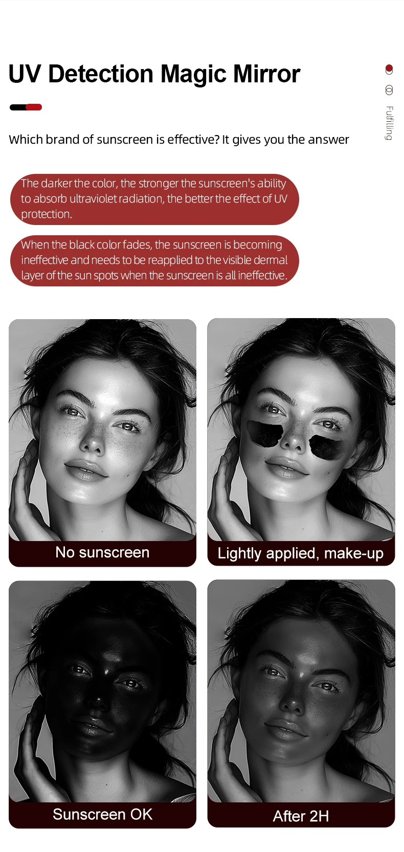Intelligenter Sonnenschutz-LED-Lichtspiegel, tragbarer Make-up-Spiegel mit UV-Kamera und visueller Gesichts-Sonnenschutzfunktion – Detail 8