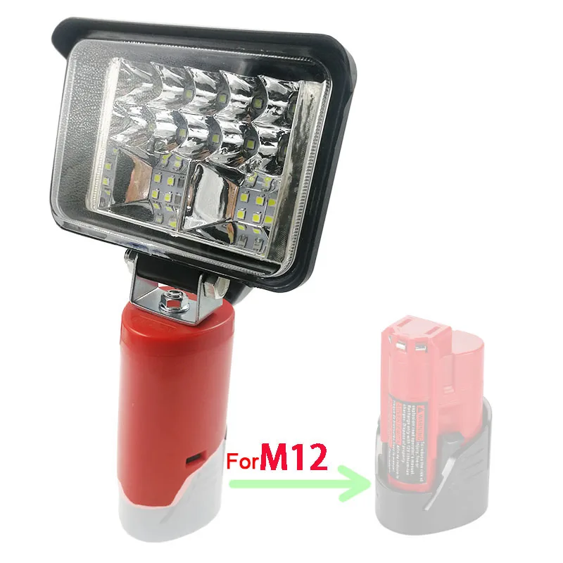 N12 Car LED Work Lights Flashlight Electric Torch Spotlight Desk Lamp for Milwaukee 12V Li-ion Battery High Low Ceam Control