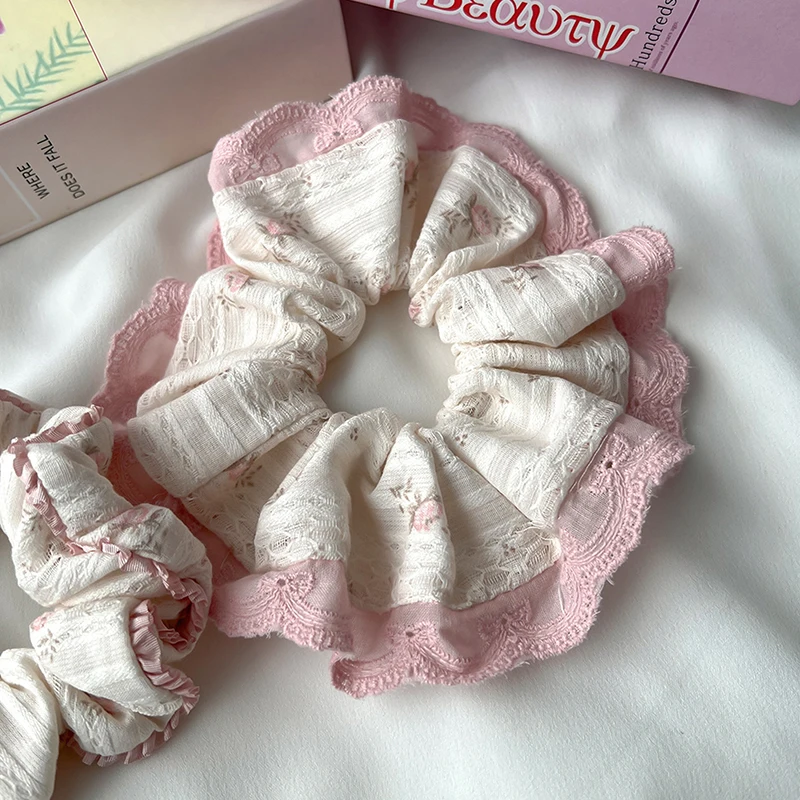 Neue französische süße Spitzenbesatz-Haargummis, Pferdeschwanzhalter, Haargummis mit Blumen, elastische Haarbänder für Damen und Mädchen, Haar-Accessoires